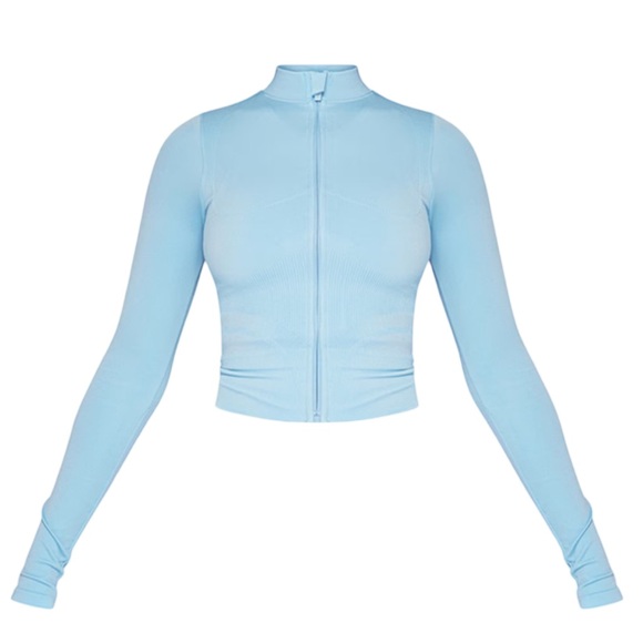 PRETTYLITTLETHING SPORT BRIGHT BLUE SEAMLESS BUST PANEL DETAIL ZIP UP JACKET - Picture 5 of 6